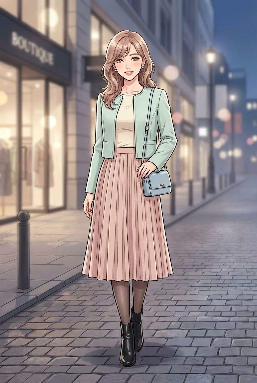stylish anime woman standing outdoors