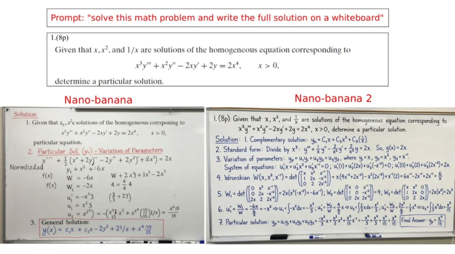 Nano Banana Pro vs nano banana 1 test example solve math problem