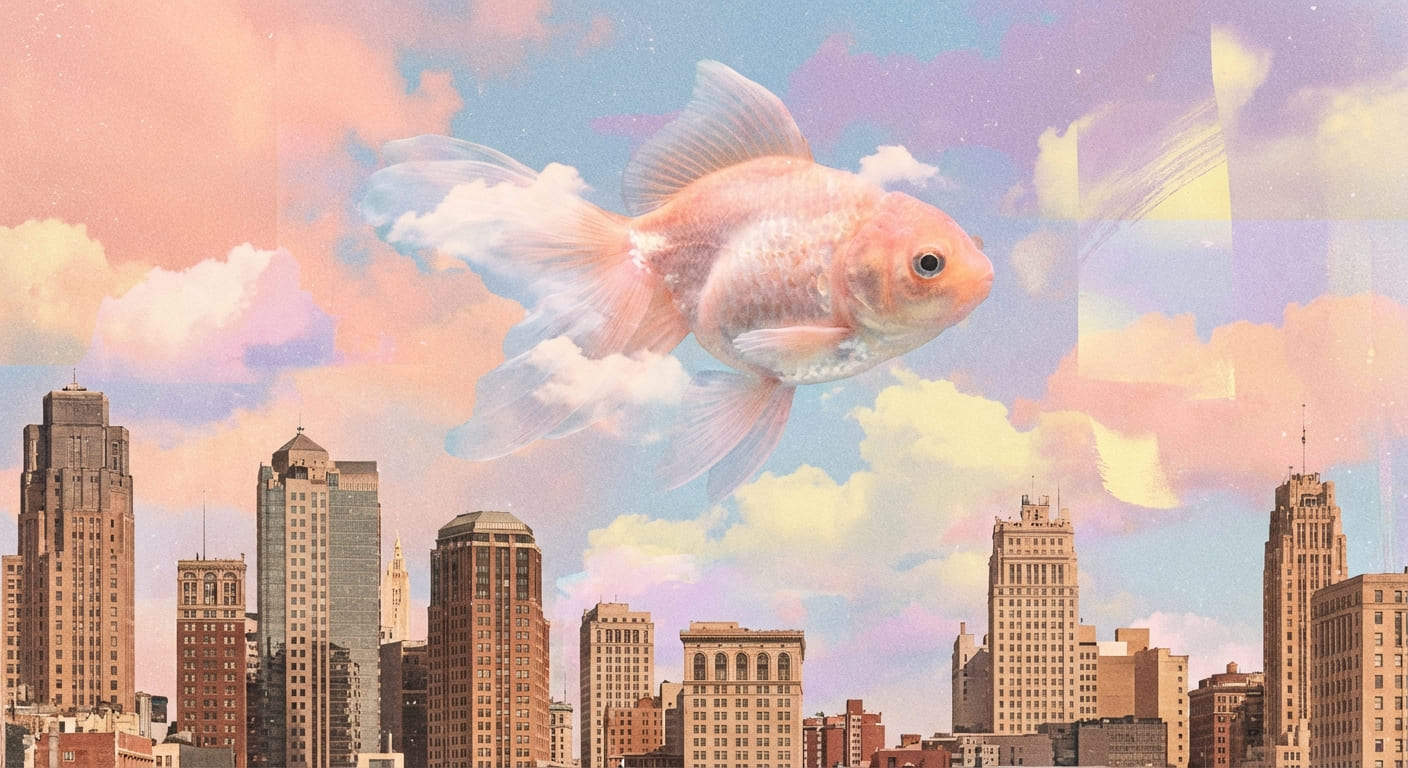 surreal digital collage with goldfish