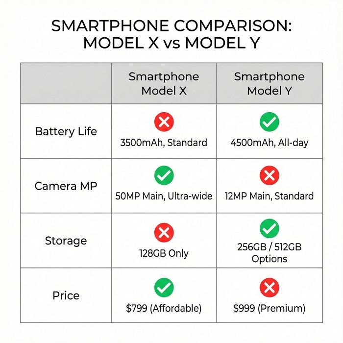 ai product feature comparison chart design