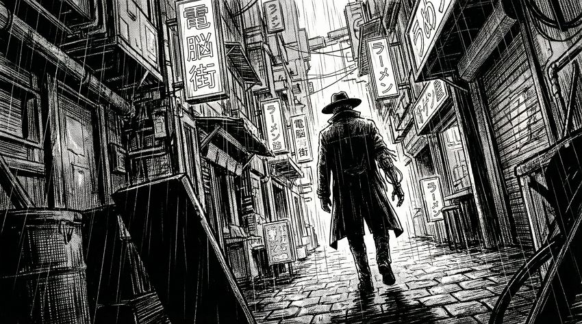 粗犷的赛博朋克漫画城市街道