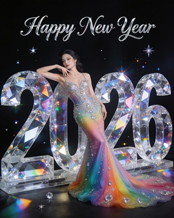 glamorous crystal fashion new year 2026 woman portrait