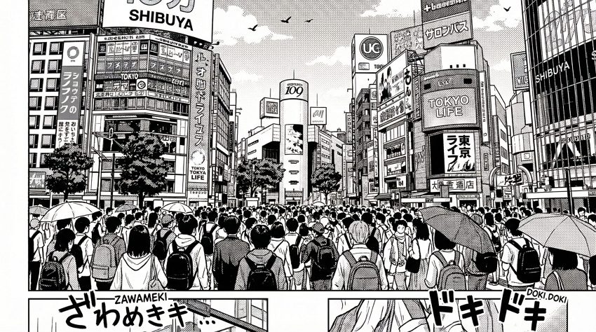 繁忙的动漫街道人群场景