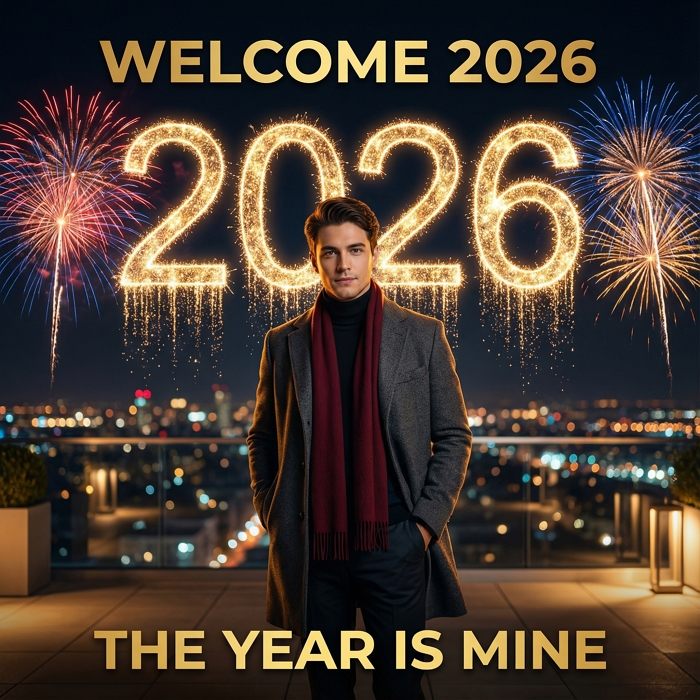 stylish man celebrating New Year 2026