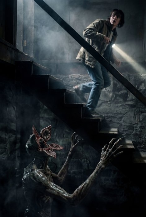 basement stairs chase - demogorgon pursuit horror ai scene