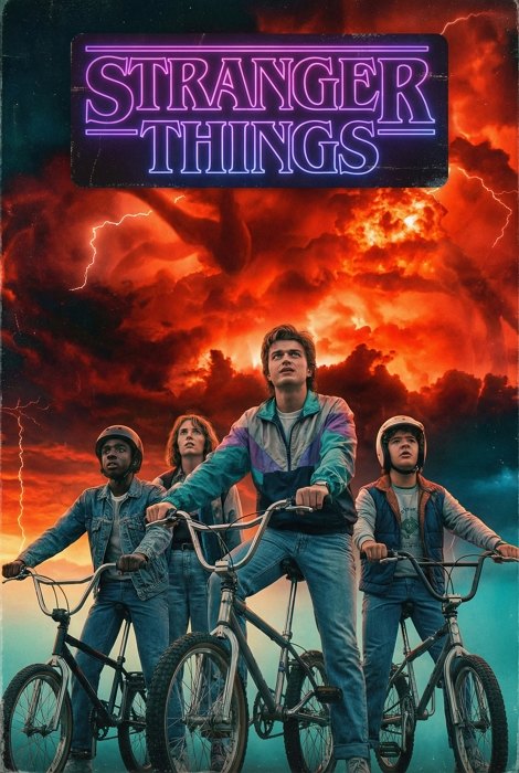 apocalyptic bike squad - stranger things group poster ai generator