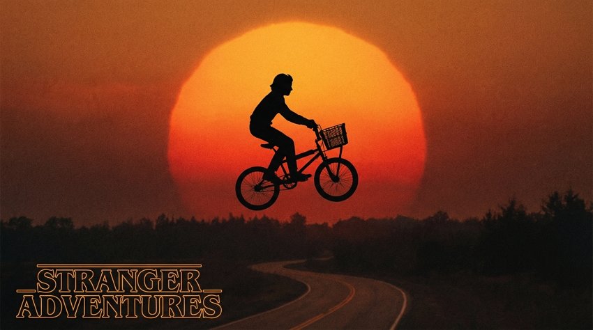 bicycle silhouette sunset - iconic flying bike homage ai scene