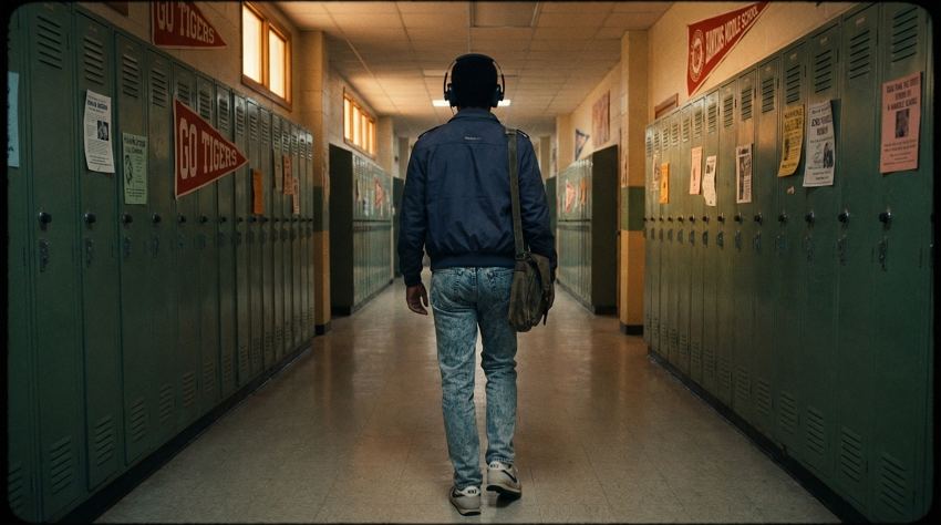 hawkins middle school hallway - nostalgic school scene ai photo