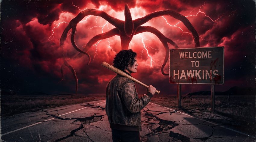 highway to the upside down - creature silhouette poster ai generator