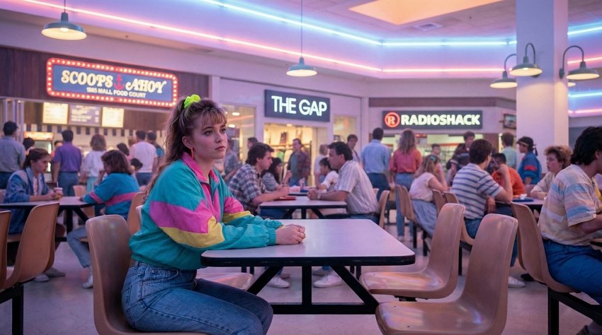 starcourt mall food court - 80s shopping mall nostalgia ai scene