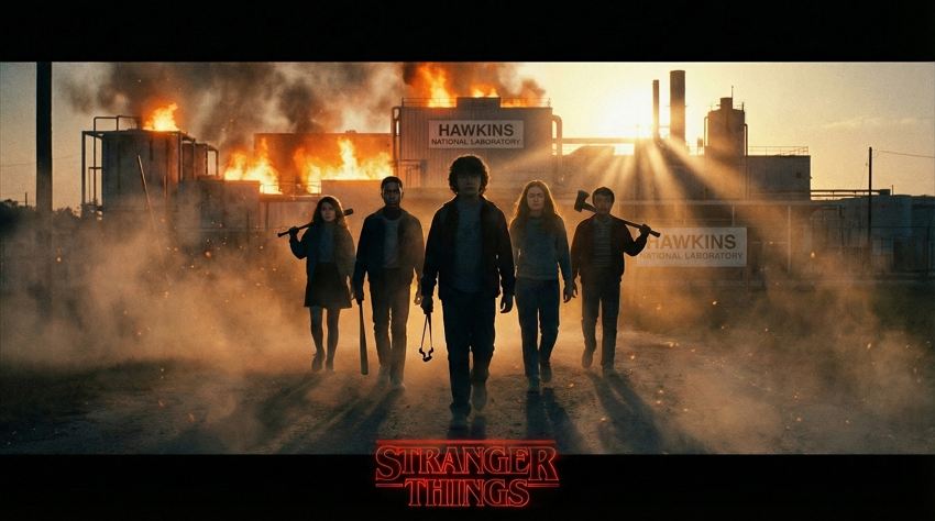 hero team walk shot - slow motion group power pose ai scene