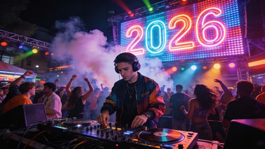 Street DJ party urban celebrating new year 2026