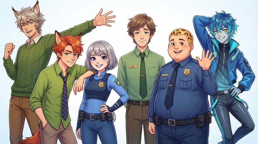 动漫风格的拟人化疯狂动物城 2 角色