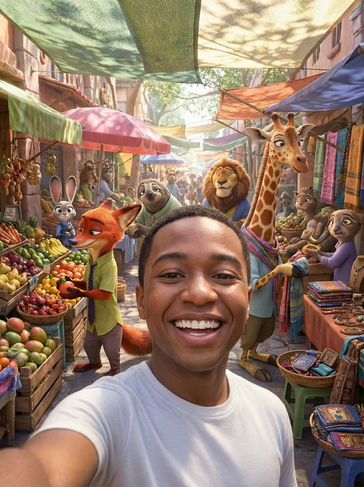 疯狂动物城自拍 ai 照片 场景 街头市场