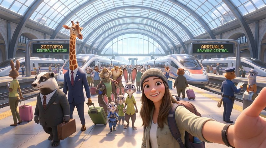 疯狂动物城自拍 ai 照片 火车站 交通