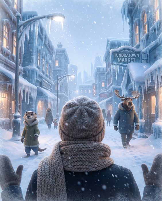 疯狂动物城自拍 ai 照片 冰川镇 冰雪奇缘