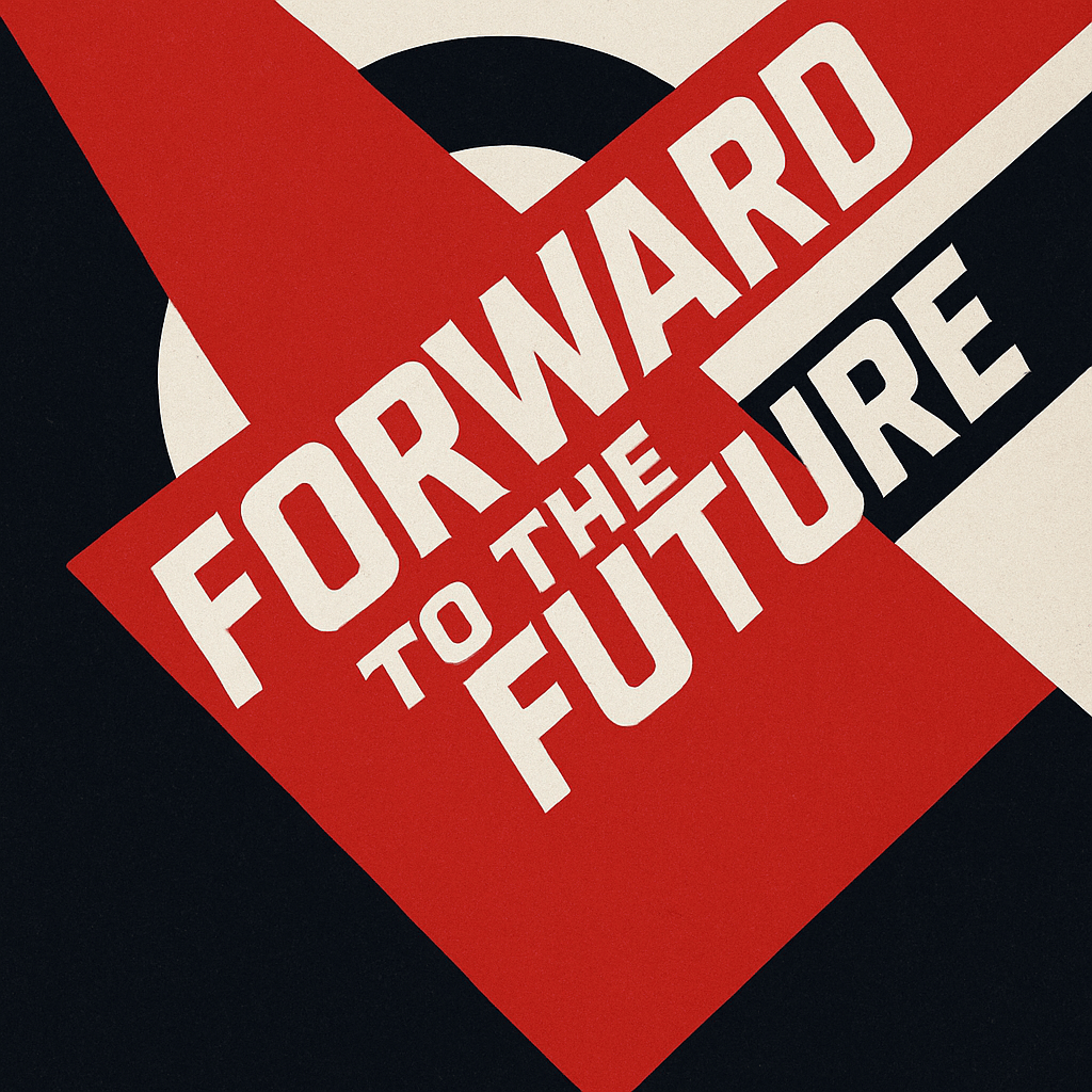 constructivist layout with bold diagonal lines and geometric shapes in red, black, and white