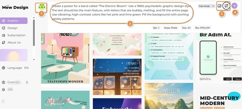 gib deinen ki psychedelischen stil grafikdesign prompt ein