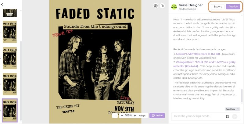 export ai generated grunge style music poster