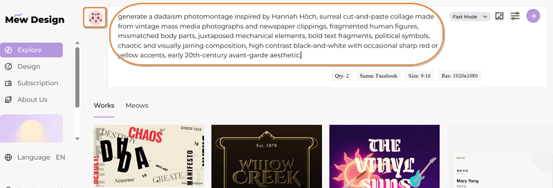 input dada graphic design prompt