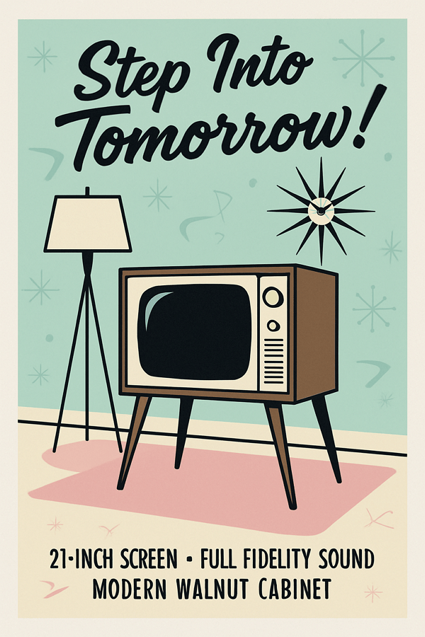 mid century modern tv werbeplakat