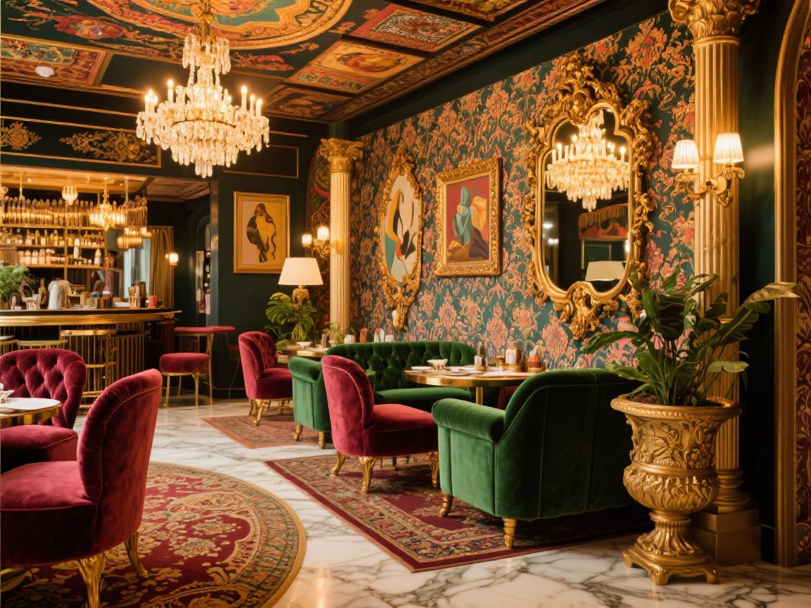 modernes maximalistisches innendesign für hotels, restaurants und bars