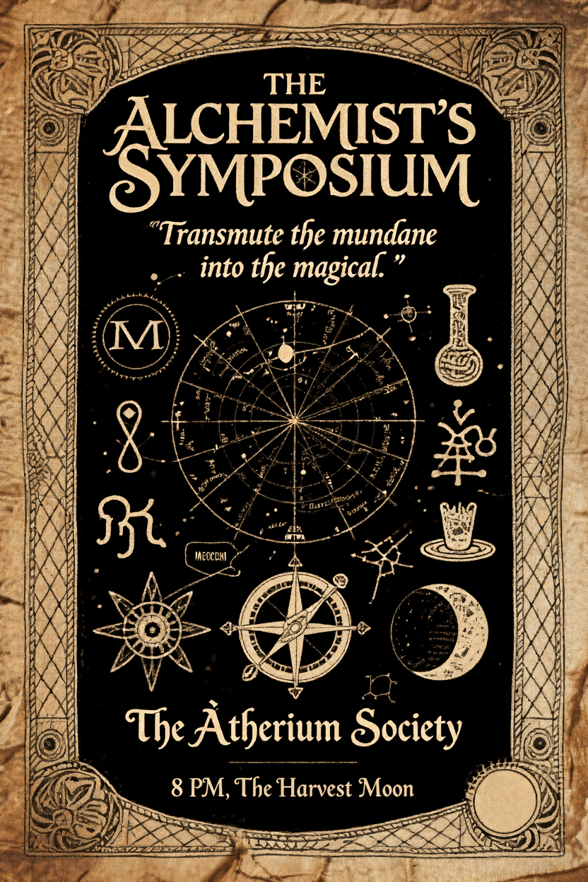 mystical vintage halloween invitation with occult alchemy symbols