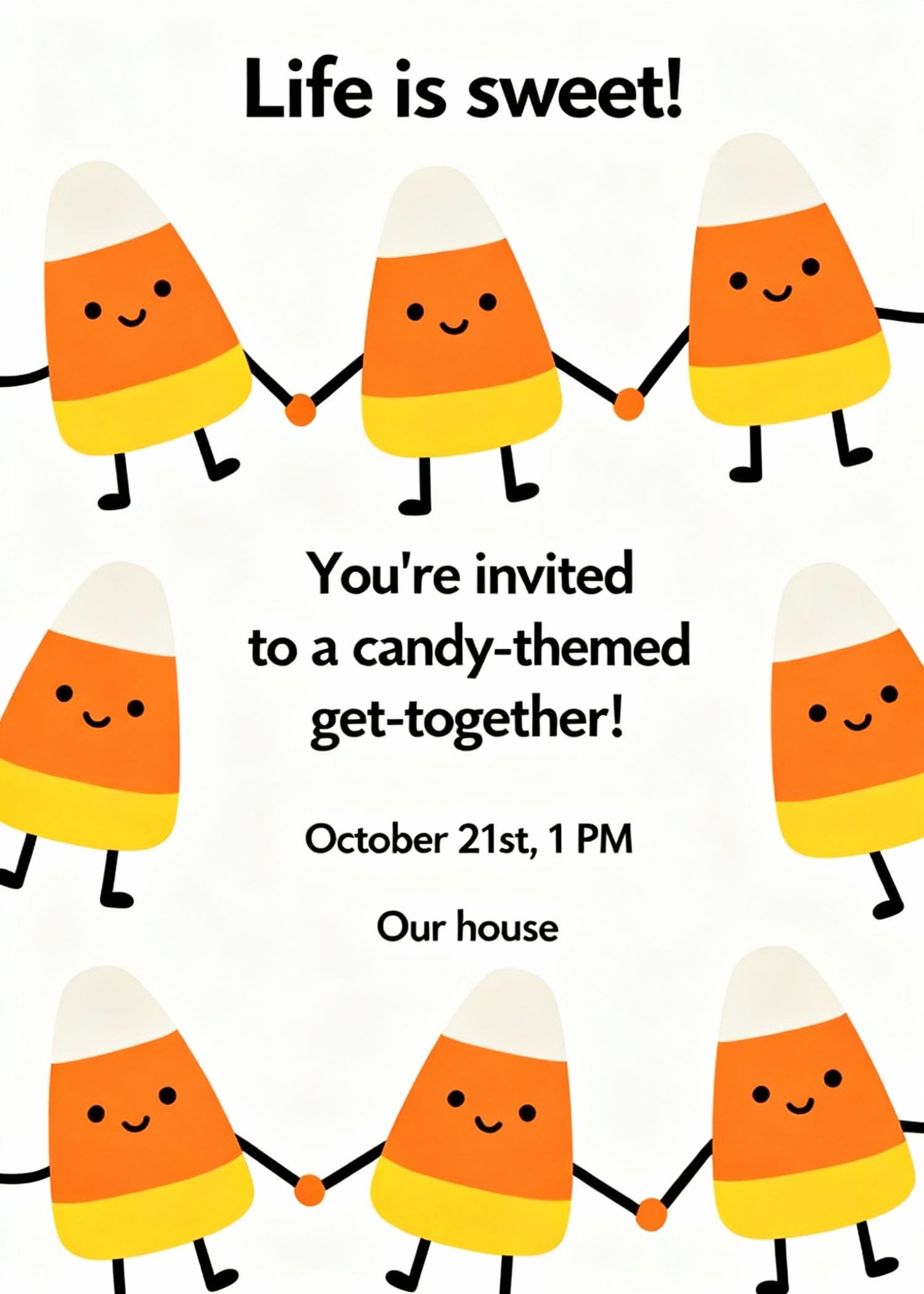 cute candy corn themed trick or treat invitation