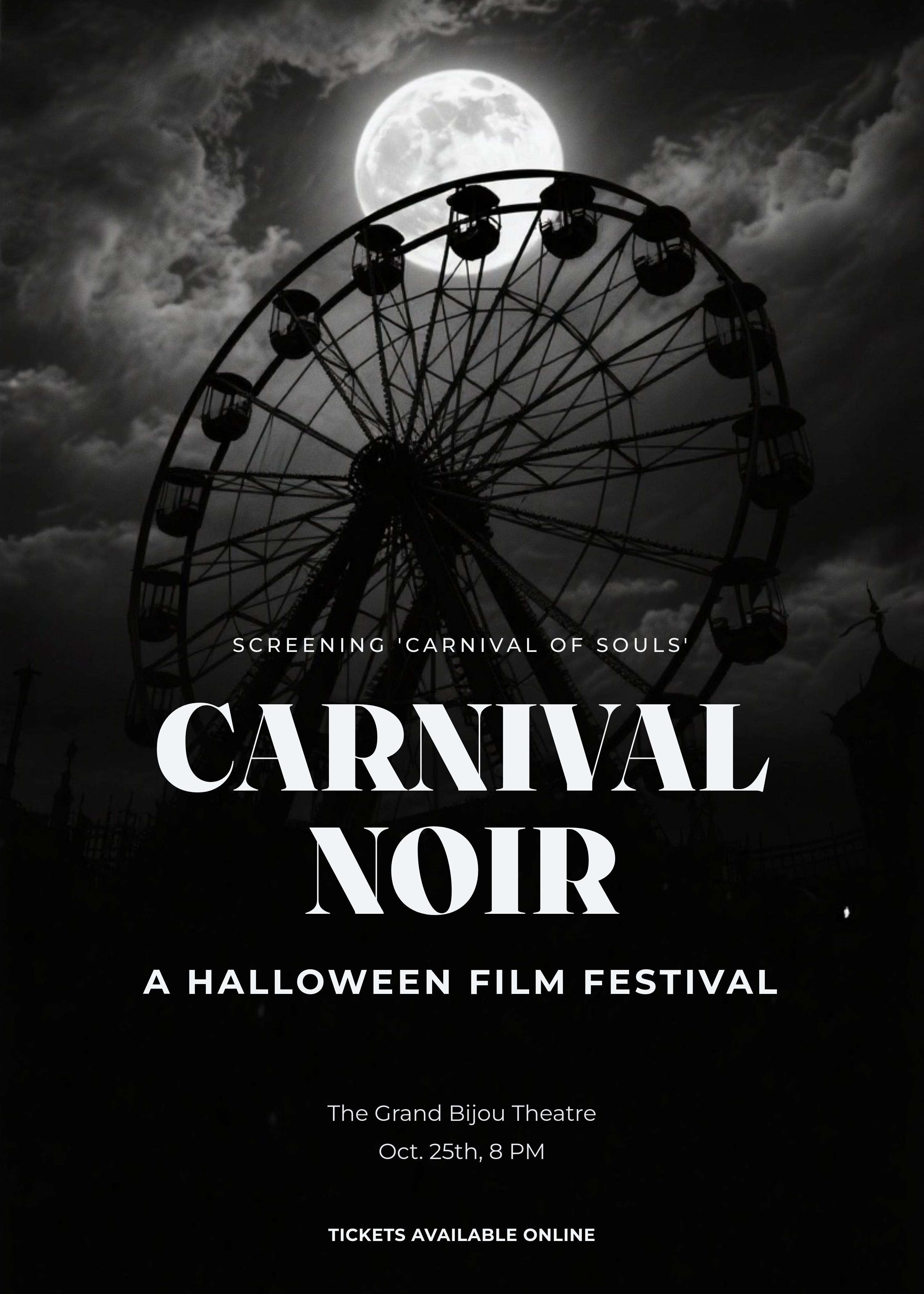 film noir style vintage carnival halloween invitation