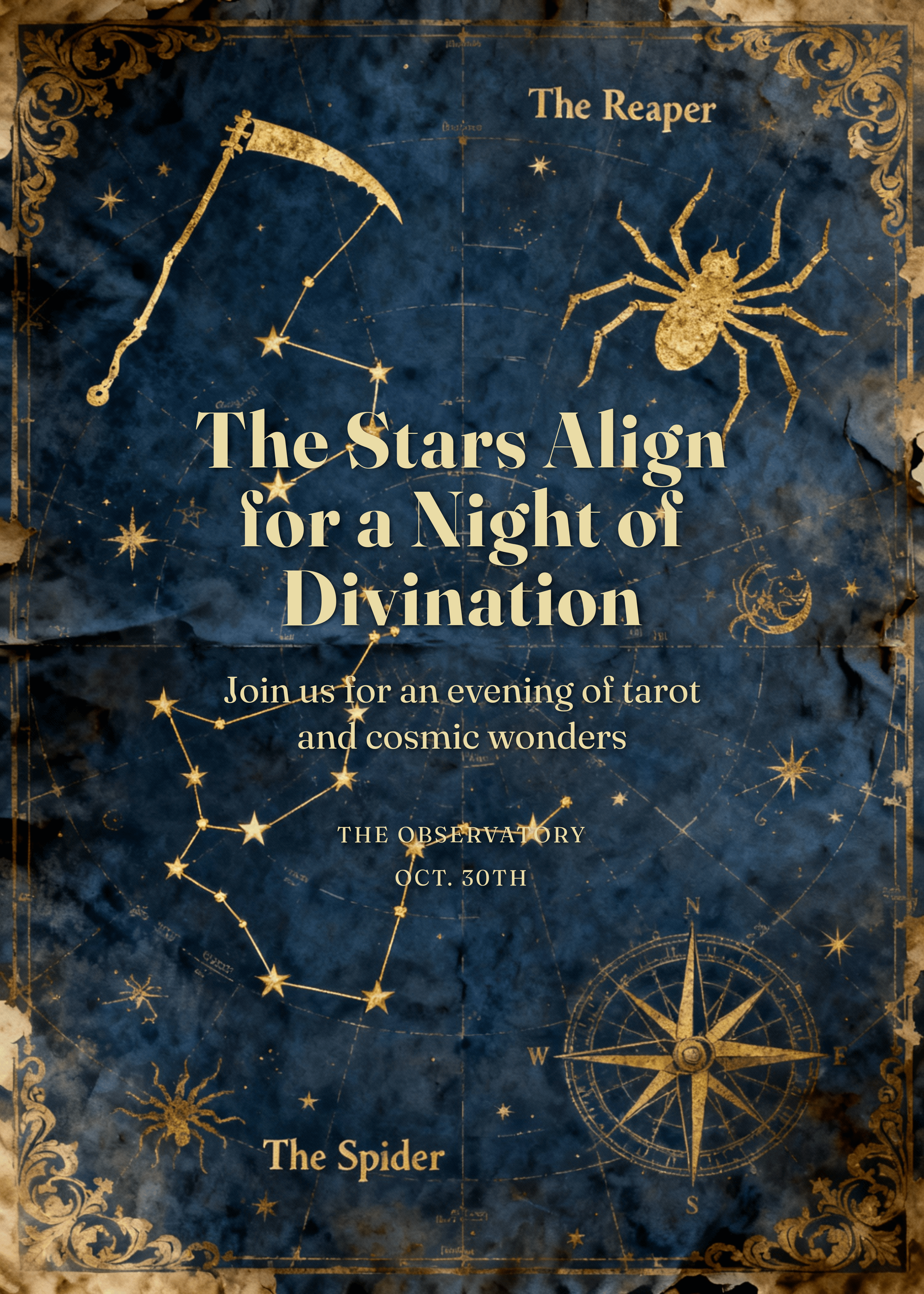 mystical halloween invitation with a vintage celestial map