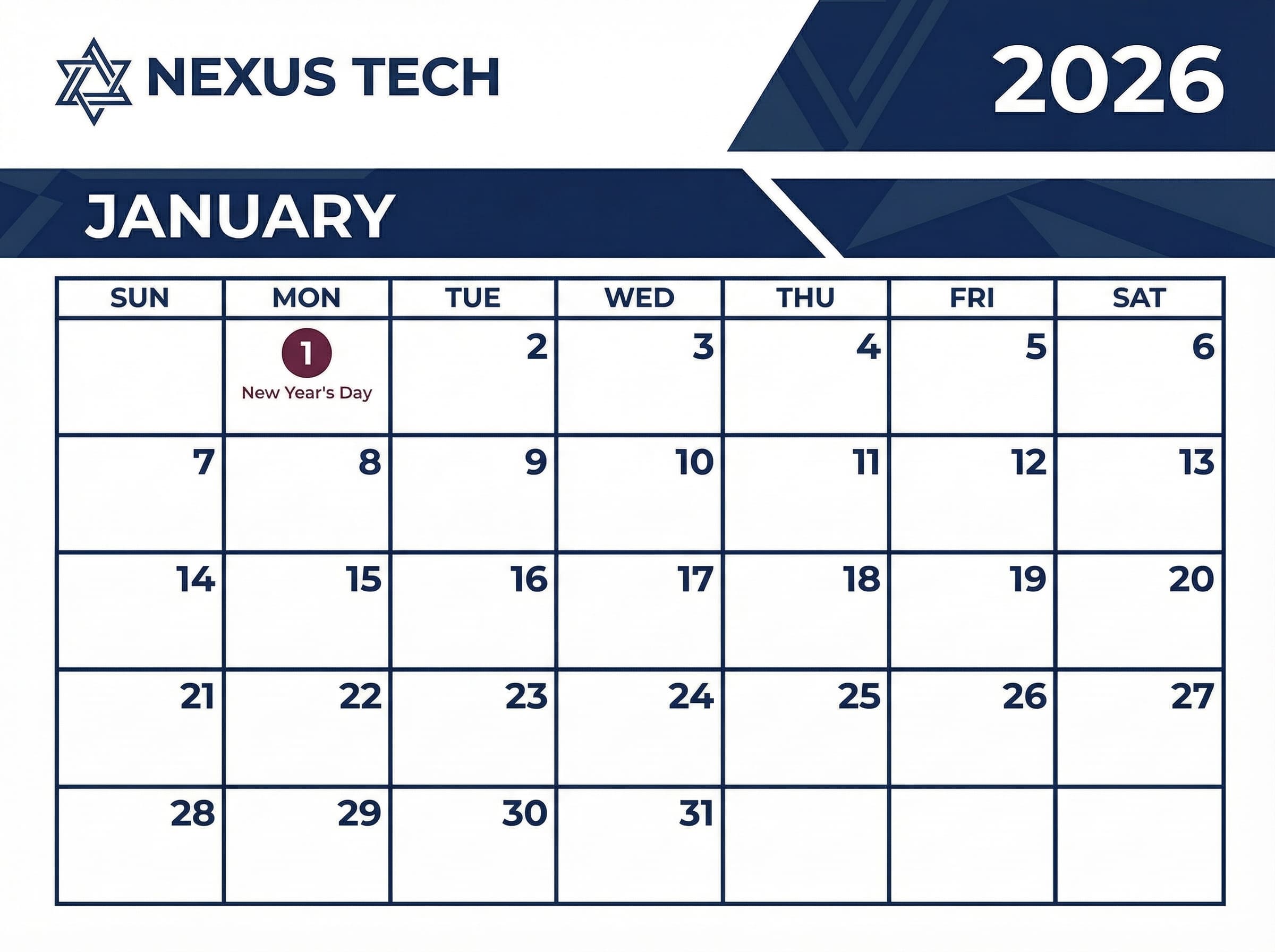 带有logo占位符的专业商务日历