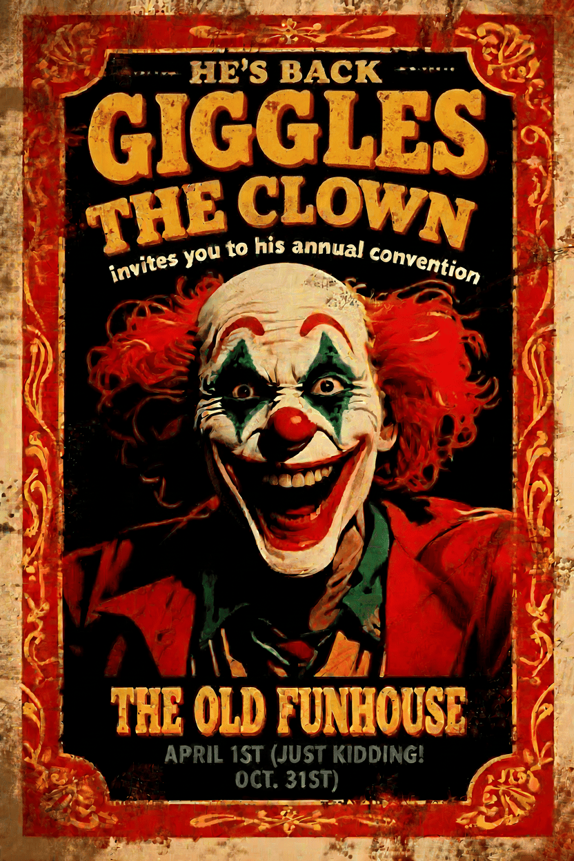 vintage circus poster halloween invitation with a creepy clown