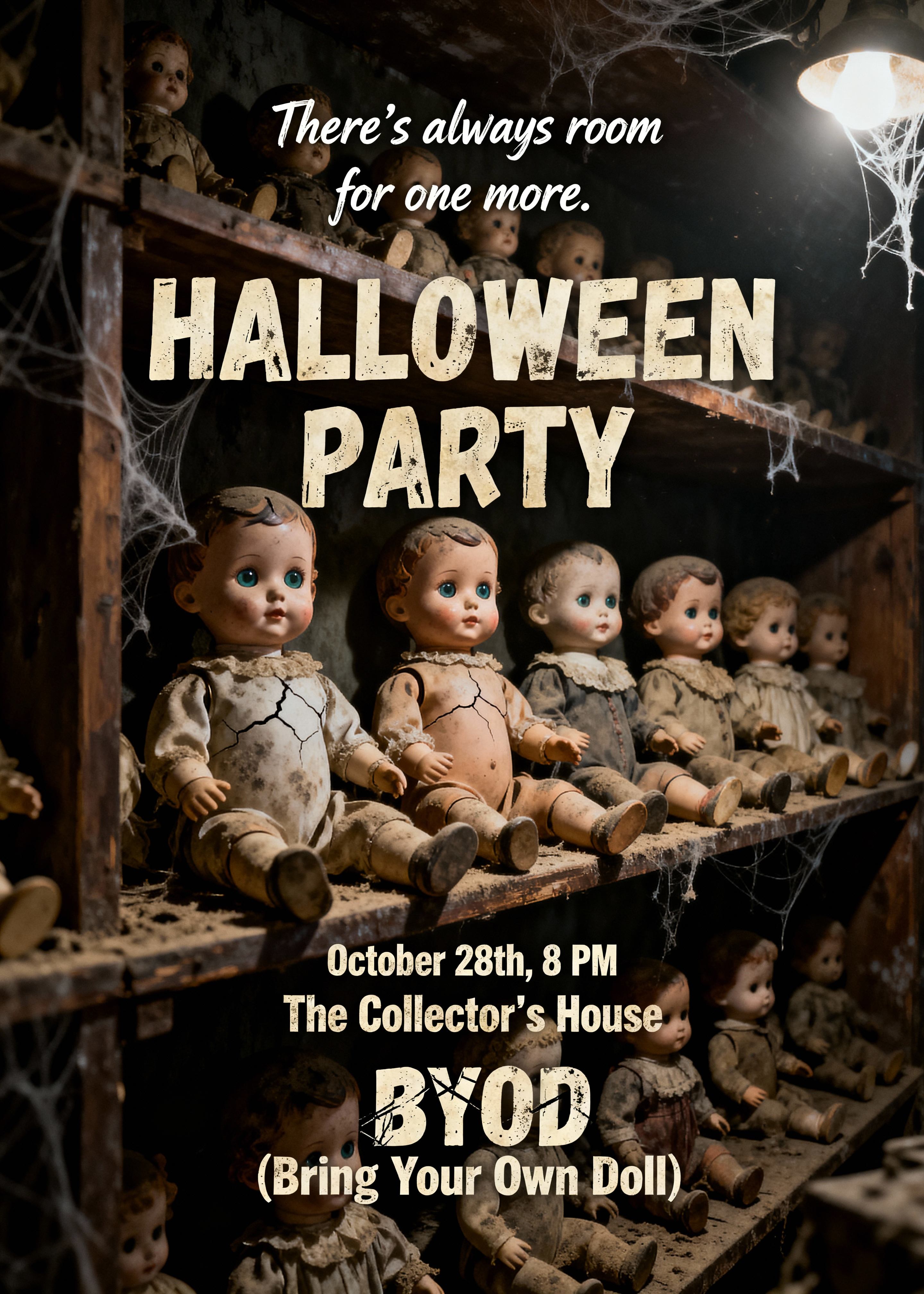 creepy doll collection party invitation