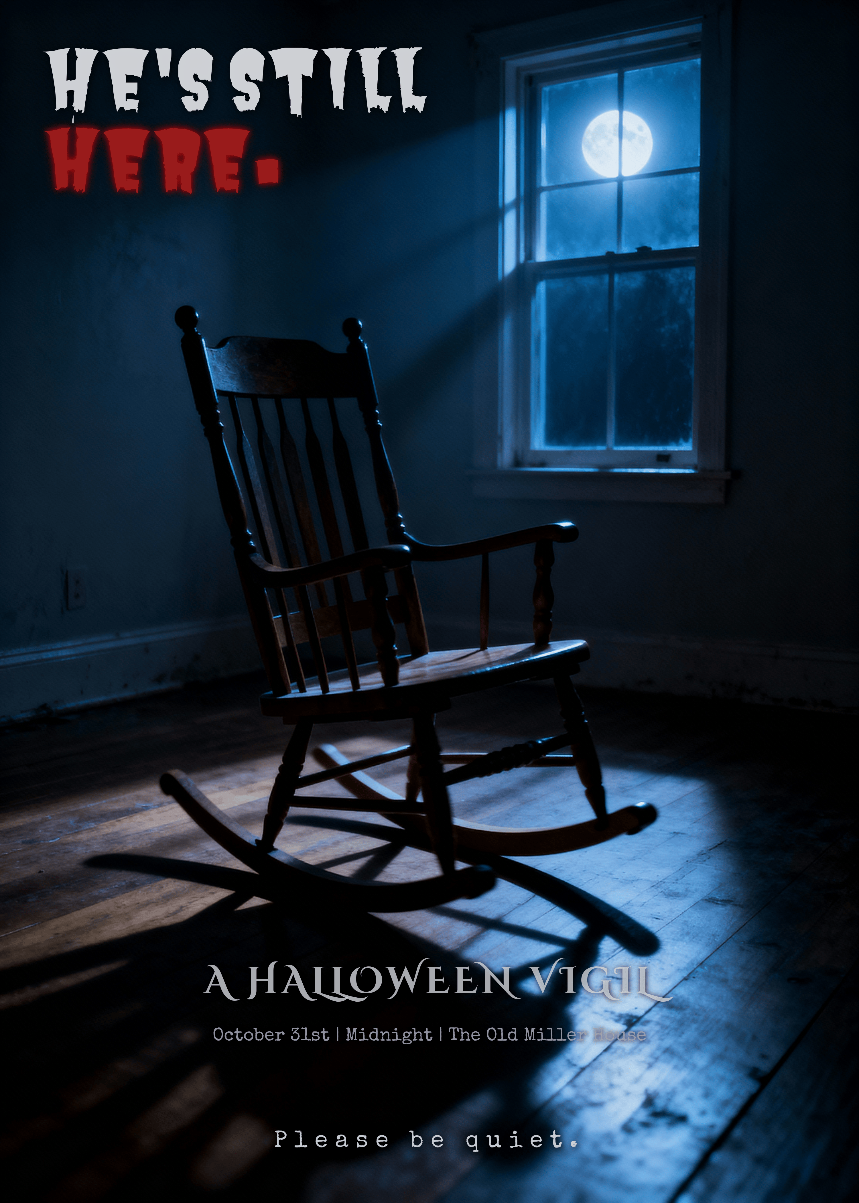 creepy haunted halloween invitation with rocking chair