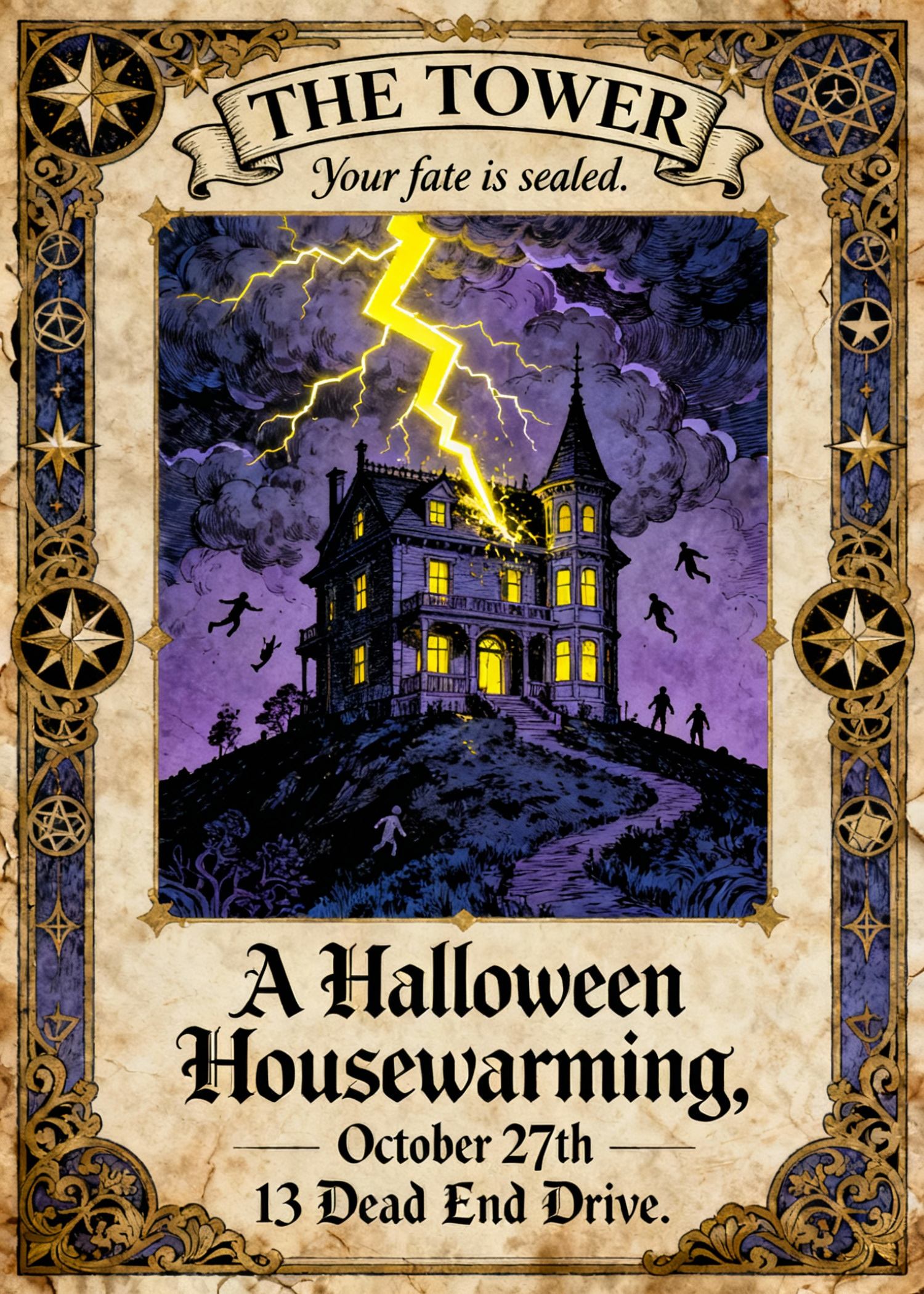 creepy halloween invitation designed like a tarot card