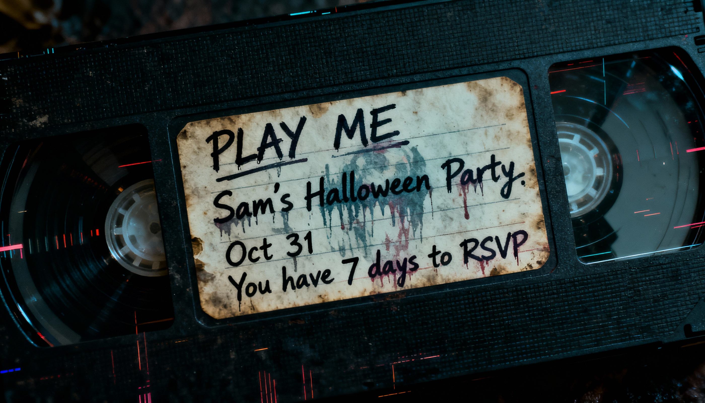 creepy halloween invitation like a cursed vhs tape
