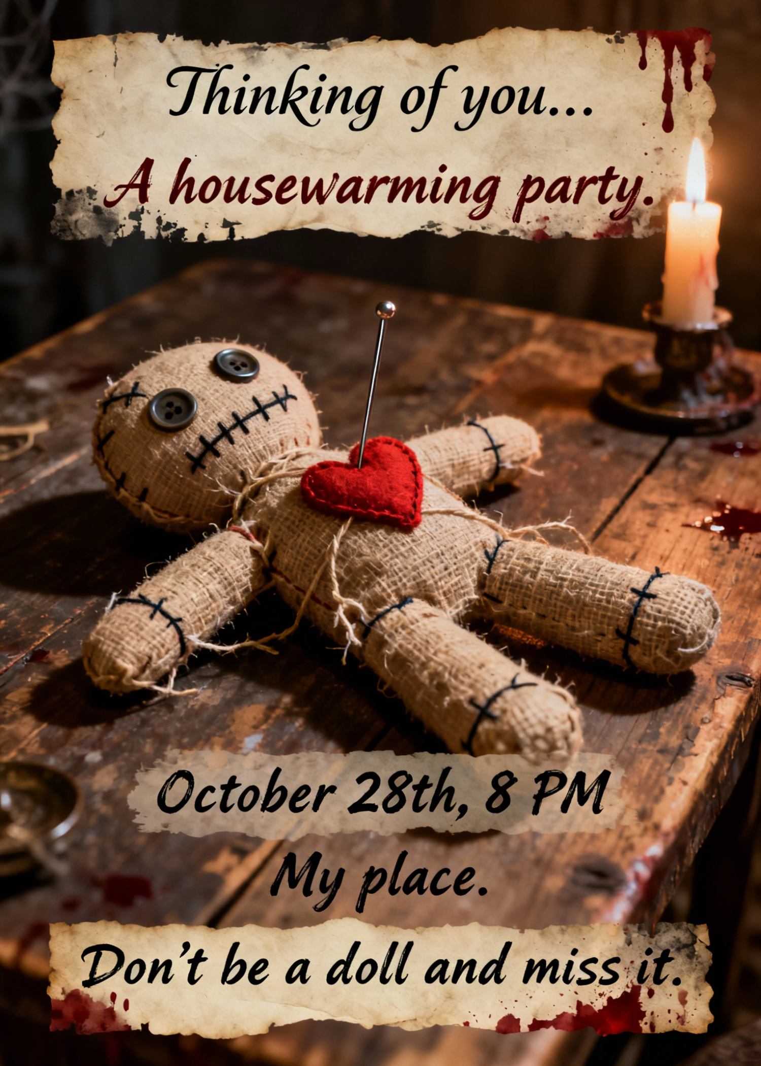 creepy voodoo doll halloween invitation