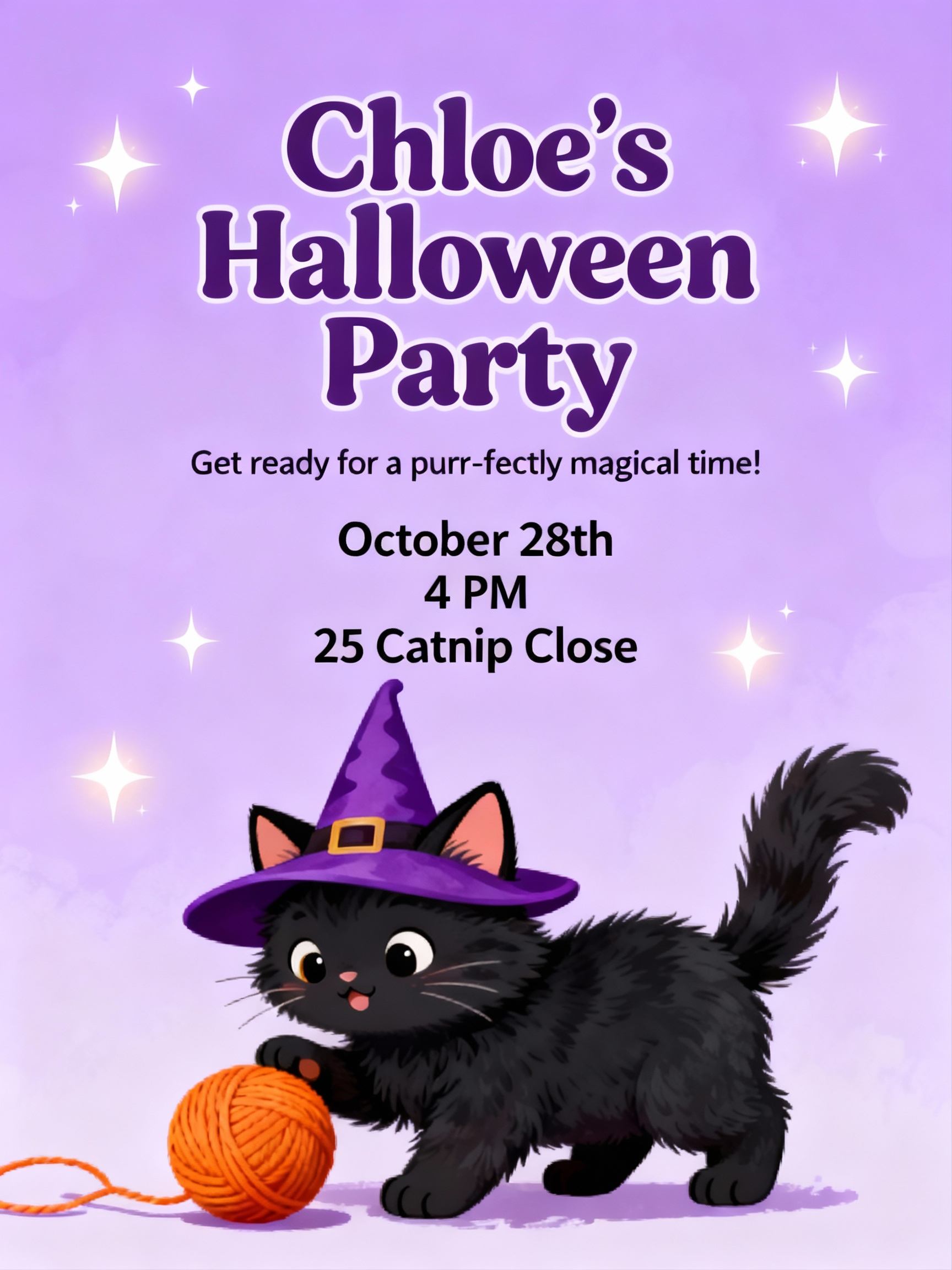 cute black cat halloween invitation for kids