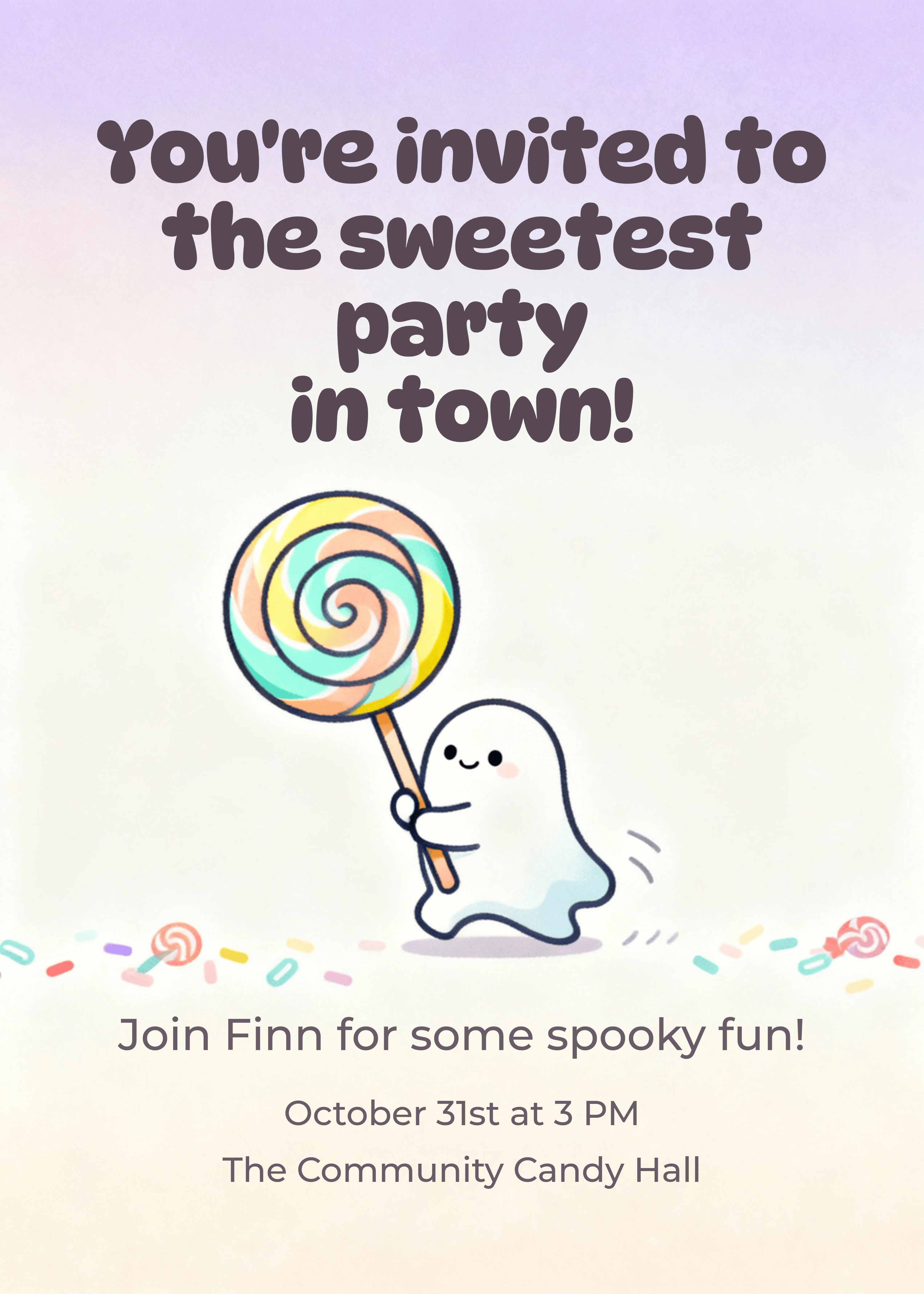 cute kids halloween invitation with sweet ghost