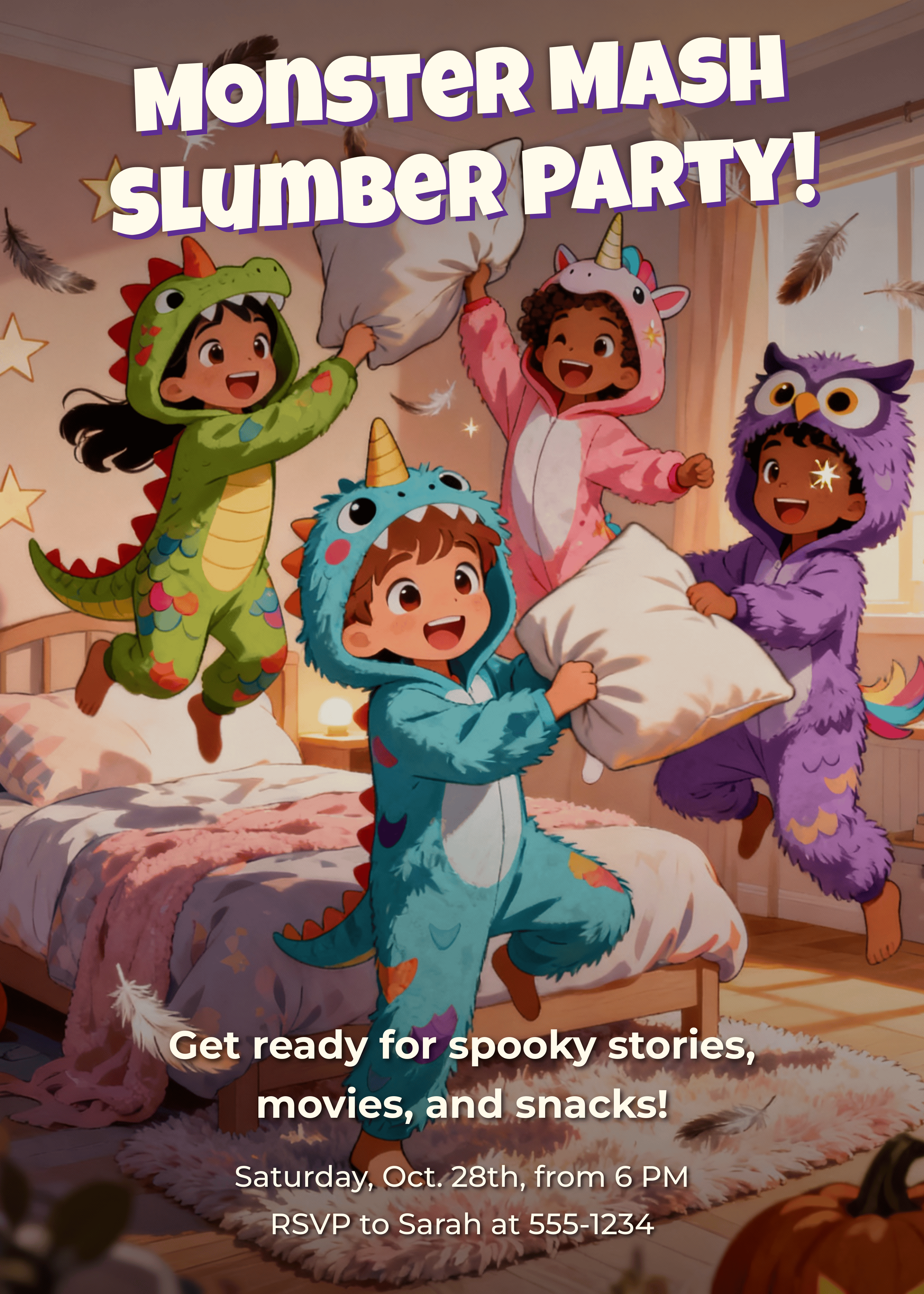 cute kids halloween sleepover party invitation