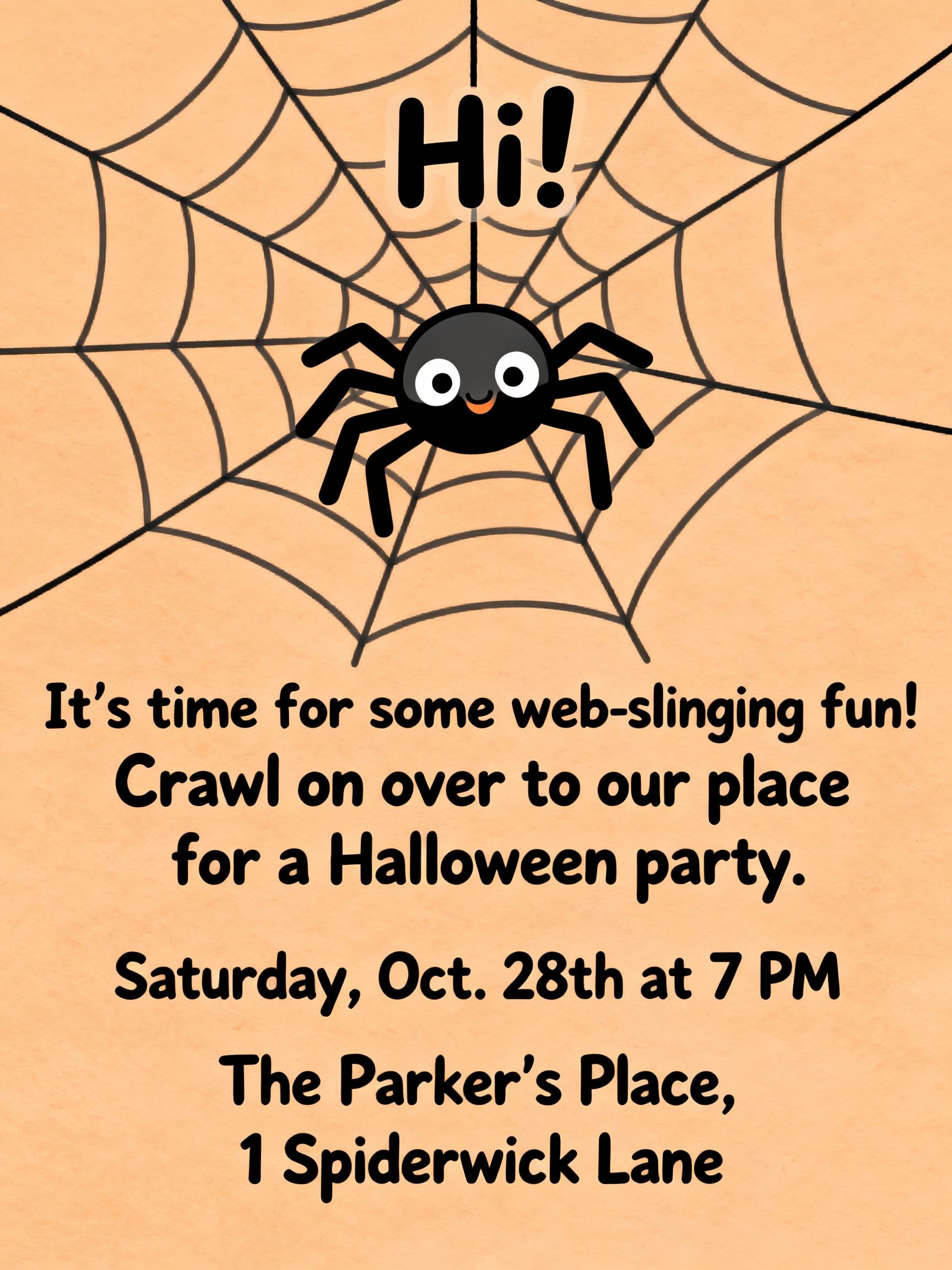 cute punny halloween invitation with friendly spider