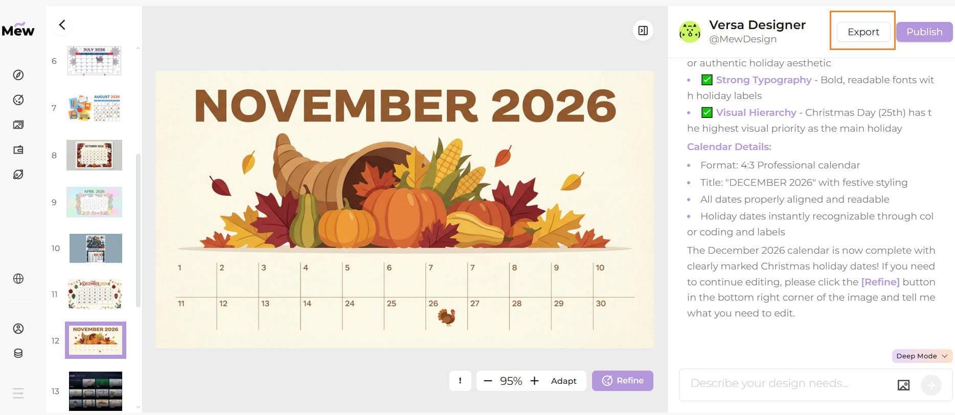 导出 diy 日历以进行打印