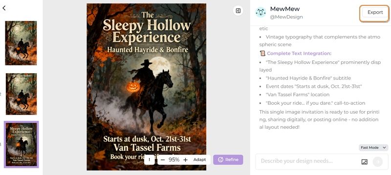 export vintage Halloween invitation to print