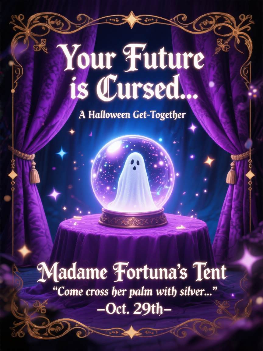 vintage carnival halloween invitation with fortune teller theme