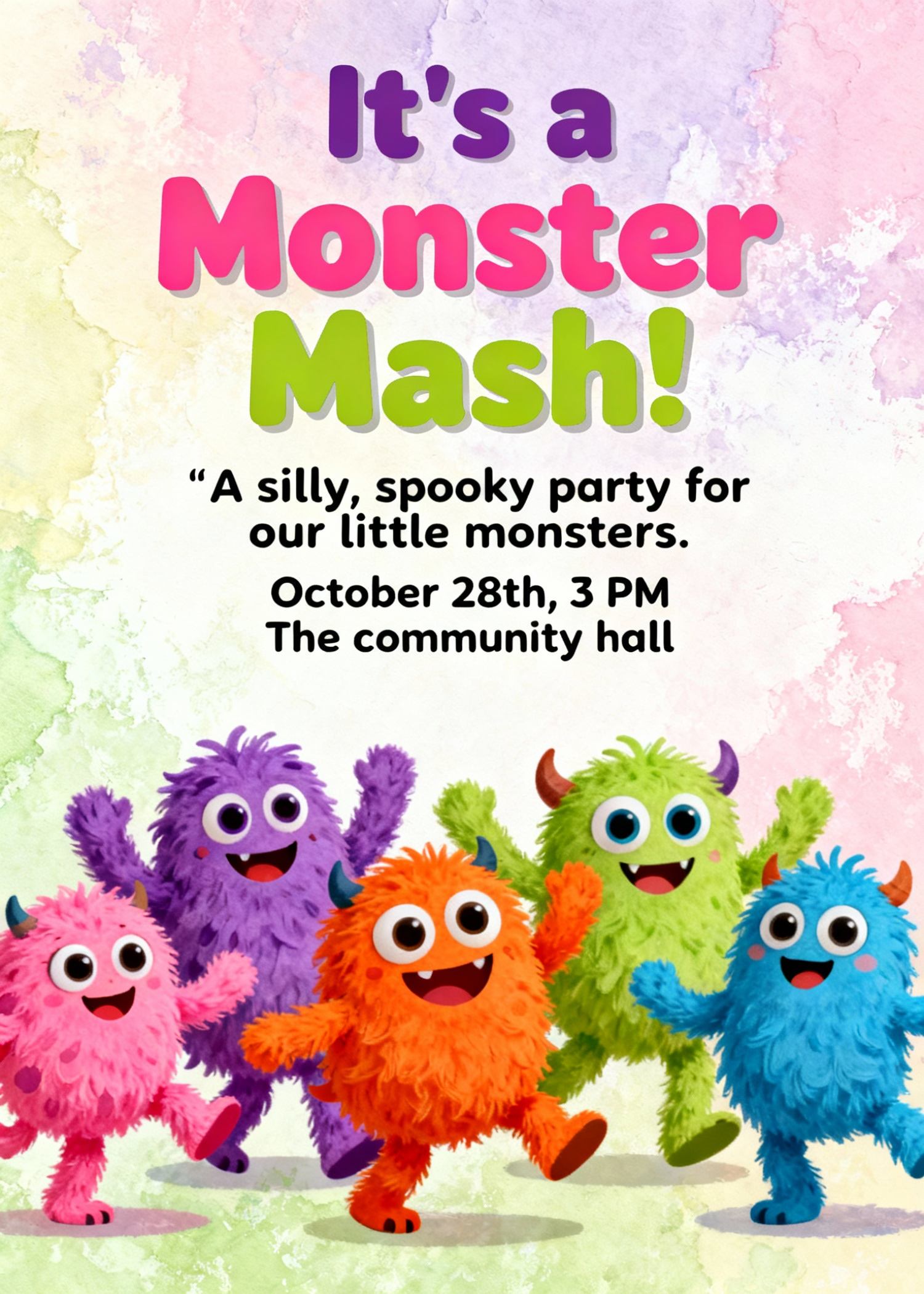 toddler friendly halloween party invitation with monsters