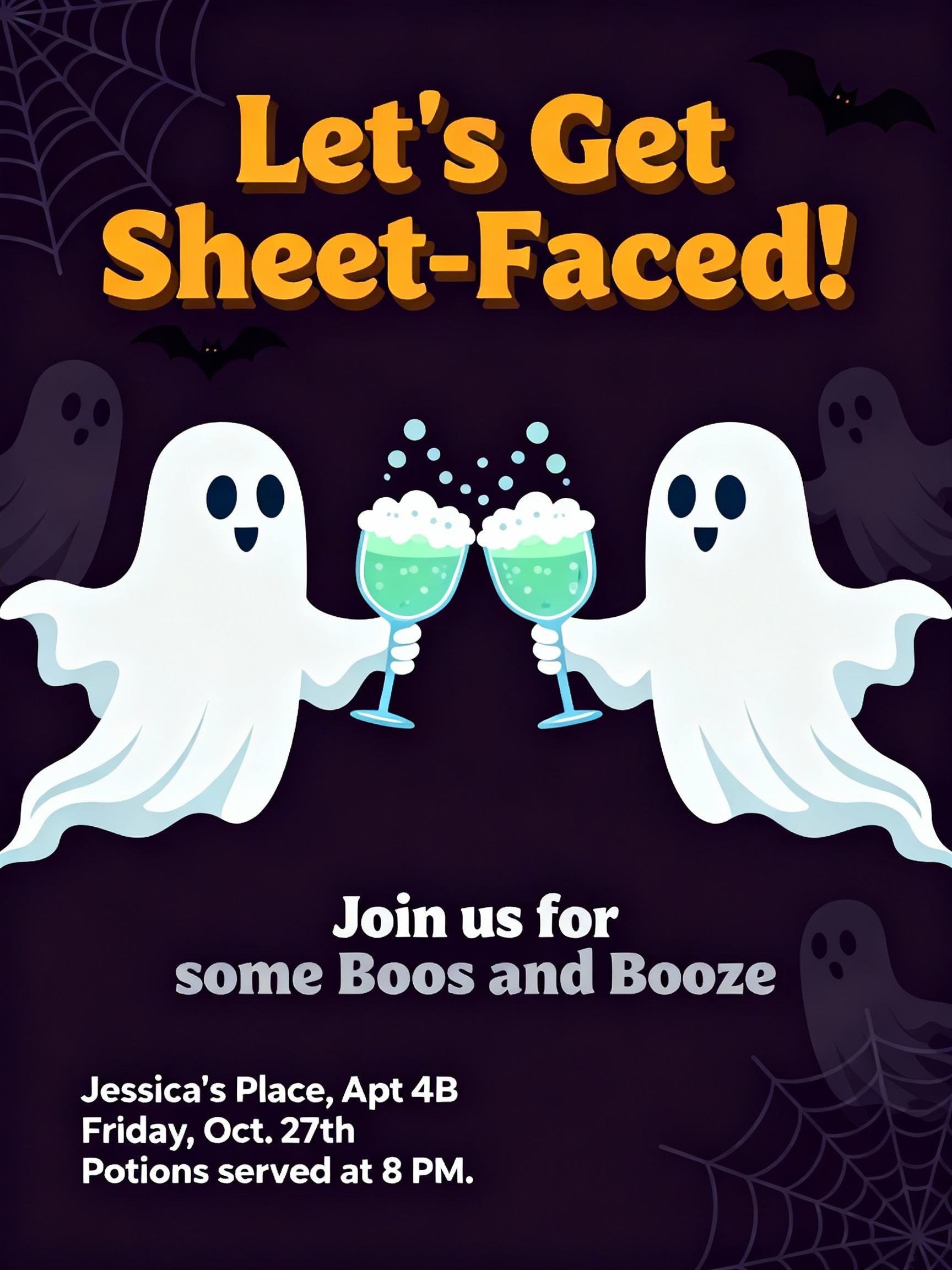 funny halloween invitation for adults with ghosts toasting