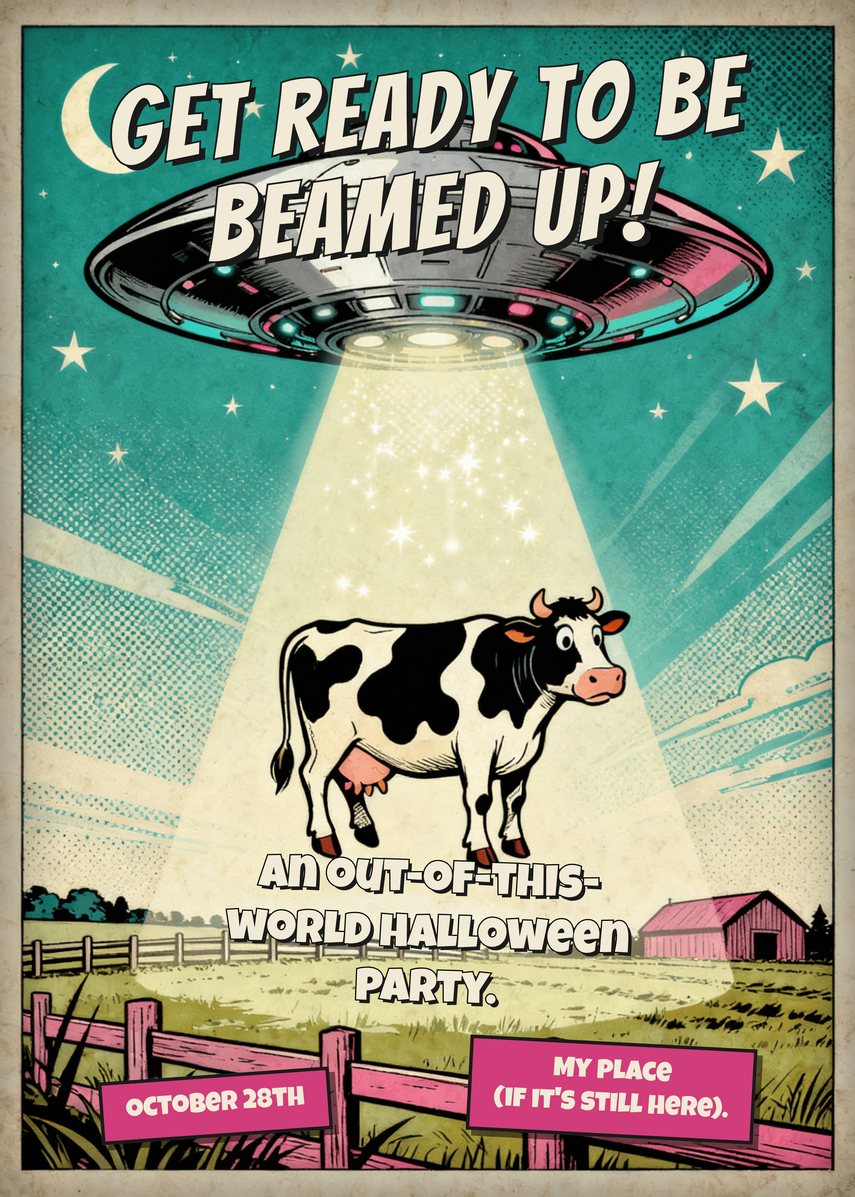 funny alien abduction themed halloween party invitation