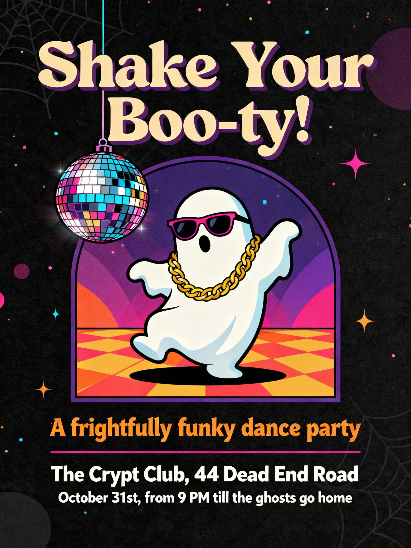 humorous halloween dance party invitation with ghost