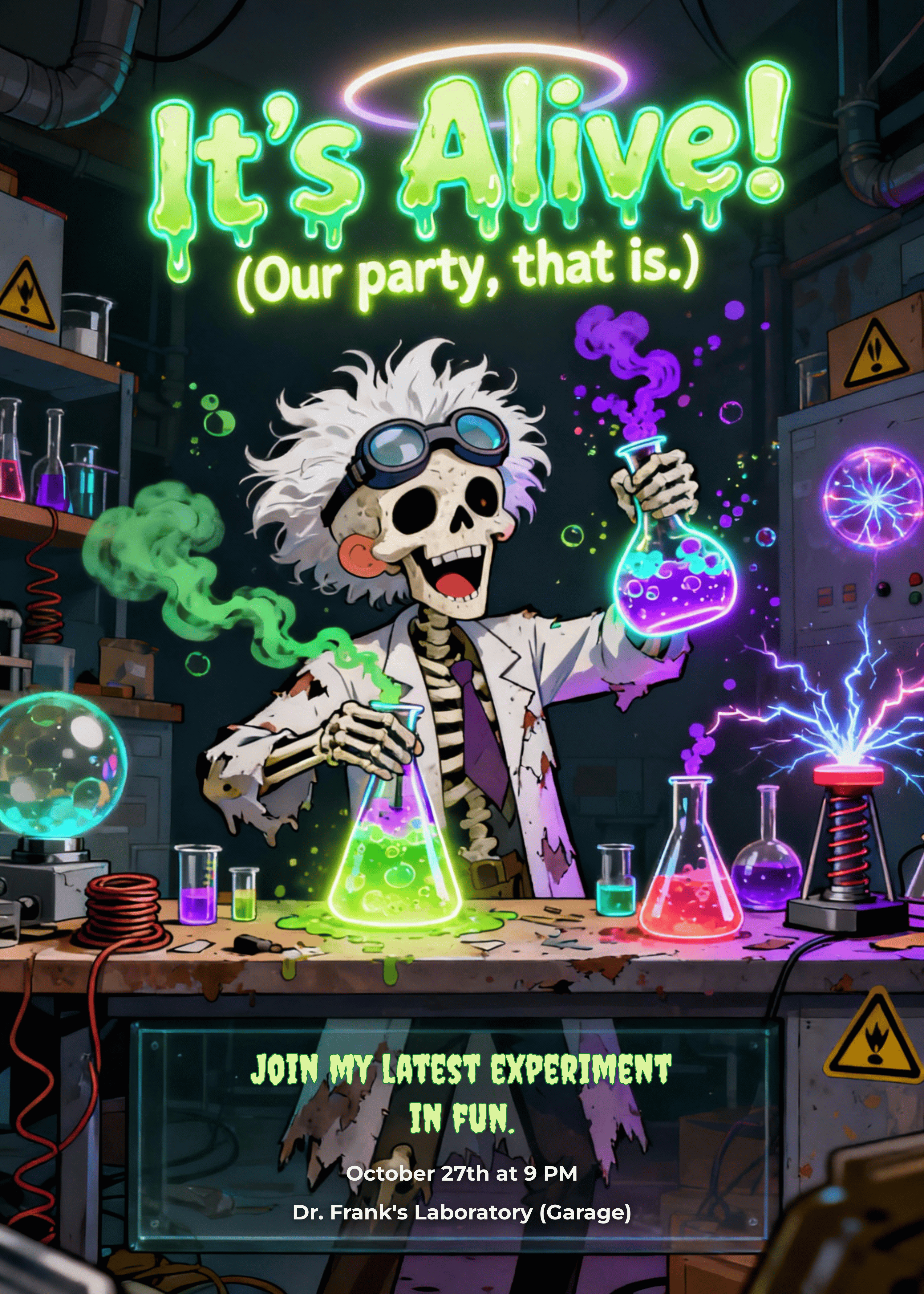 funny mad scientist themed party invitation