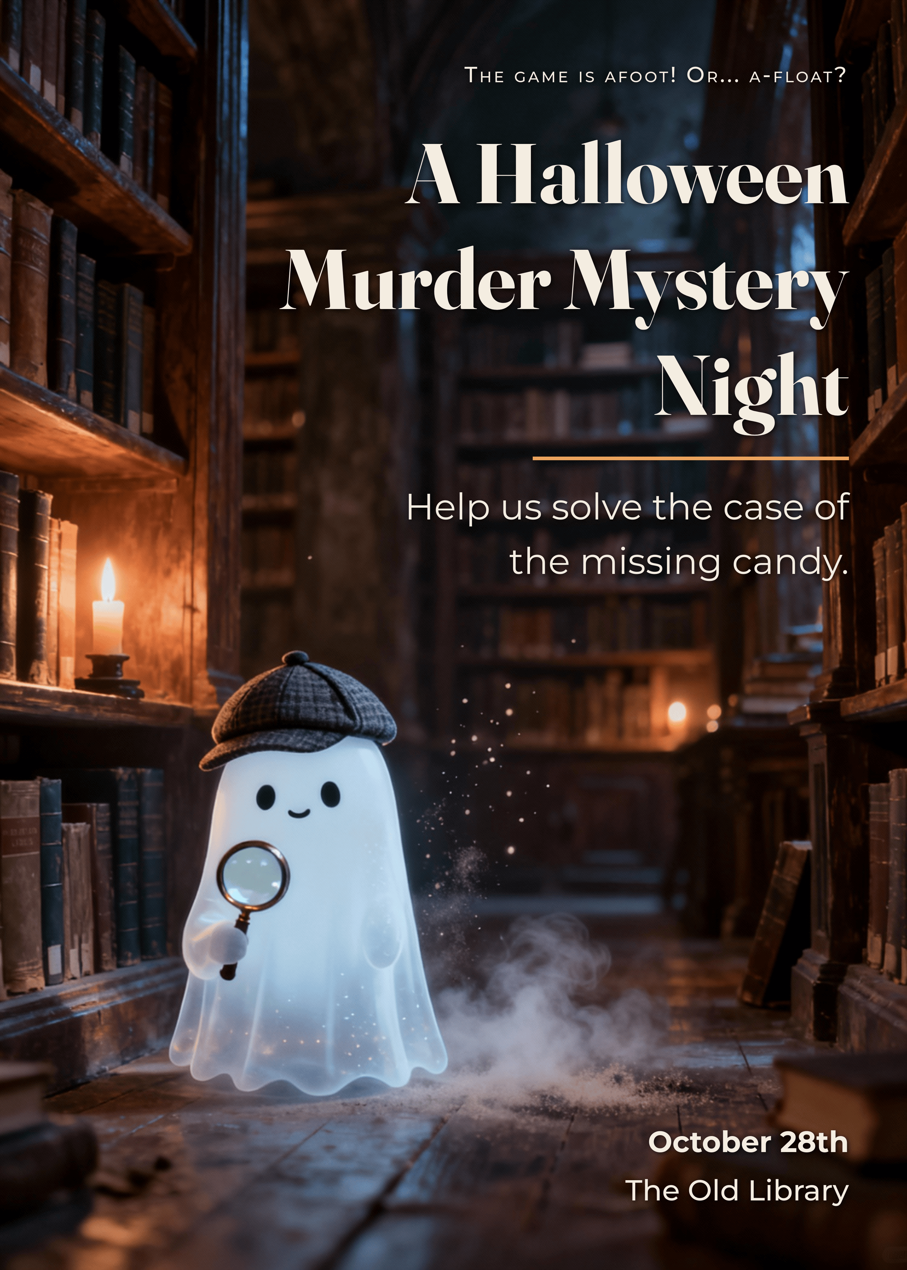 funny murder mystery party invitation with ghost detective